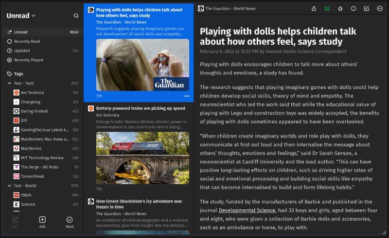 screenshot of RSS reader